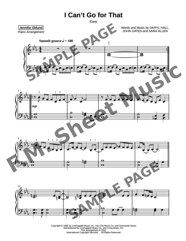 I can t go for that no can do easy piano by hall oates f m
